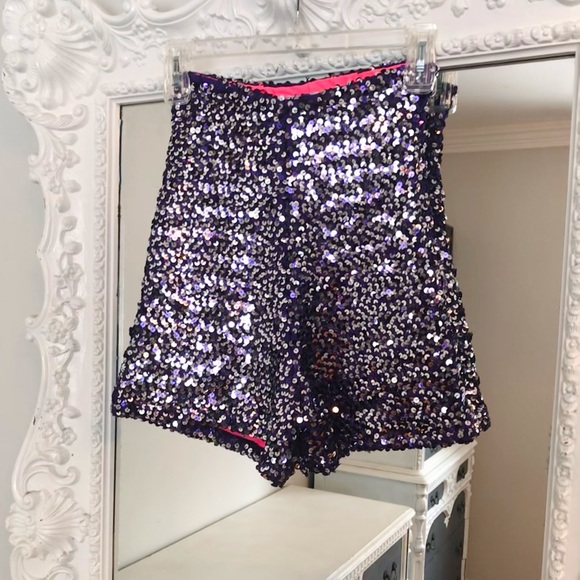 SOLD HUGE SALE STARGAZER Purple Sequin High Waist Shorts - Picture 2 of 4